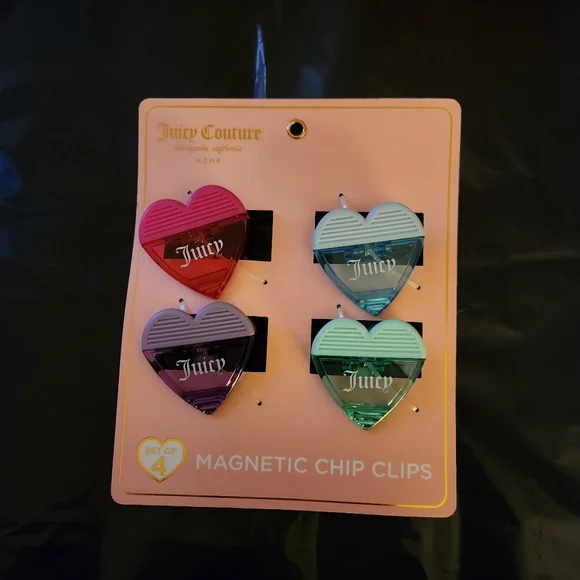 Juicy Couture Heart-Shaped Magnetic Chip Clips - Pink, Red, Green, Purple - Picture 1 of 2